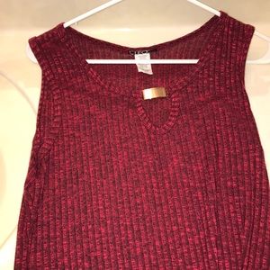 burgundy tank top with gold accent